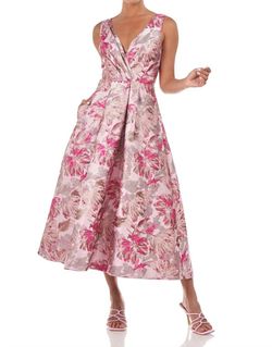 Style 1-3389380046-1901 Kay Unger Pink Size 6 Tall Height Polyester Floral Straight Dress on Queenly