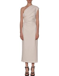 Style 1-3647790405-1498 WYNN HAMLYN White Size 4 Spandex Ivory Polyester One Shoulder Straight Dress on Queenly