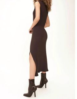 Style 1-3690164807-74 PROJECT SOCIAL T Brown Size 4 High Neck Military Spandex Straight Dress on Queenly