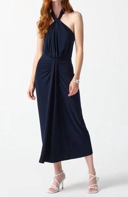 Style 1-3722463856-425 Joseph Ribkoff Blue Size 8 Black Tie Silk Straight Dress on Queenly