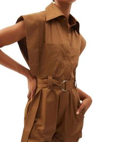 Style 1-4247582475-149 Maria Cher Brown Size 12 Free Shipping Belt Floor Length Pockets Olive Jumpsuit Dress on Queenly