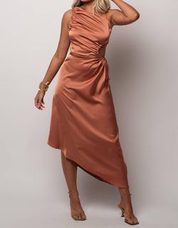 Style 1-436682744-149 MOON RIVER Brown Size 12 One Shoulder Polyester Plus Size Cocktail Dress on Queenly