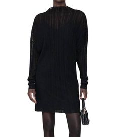 Style 1-458427895-70 ANINE BING Black Size 0 Free Shipping Long Sleeve Sleeves Mini High Neck Cocktail Dress on Queenly