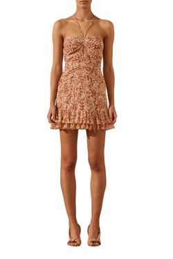 Style 1-529673526-10112 Shona Joy Brown Size 0 Mini Keyhole Sorority Tall Height Cocktail Dress on Queenly