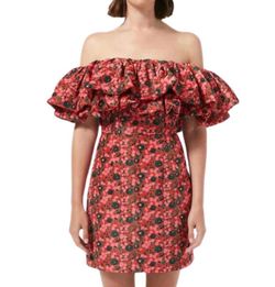 Style 1-549470824-1498 RHODE Red Size 4 Ruffles Polyester Floral Cocktail Dress on Queenly