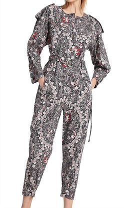 Style 1-696140074-74 Maria Cher Black Size 4 Pockets Pattern Jumpsuit Dress on Queenly