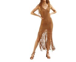 Style 1-3066461350-892 DRESS FORUM Brown Size 8 Summer Fringe Polyester Cocktail Dress on Queenly