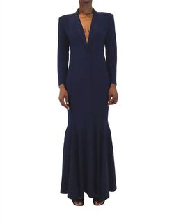 Style 1-3355419100-3236 NORMA KAMALI Blue Size 4 Polyester Belt Navy Straight Dress on Queenly