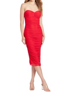 Style 1-356211744-70 Amanda Uprichard Red Size 0 Sweetheart Strapless Polyester Cocktail Dress on Queenly