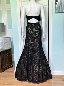 Style 21046 La Femme Multicolor Size 10 Black Tie Tulle Lace Mermaid Dress on Queenly