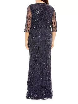 Mac Duggal Blue Size 18 Sequined V Neck A-line Dress on Queenly