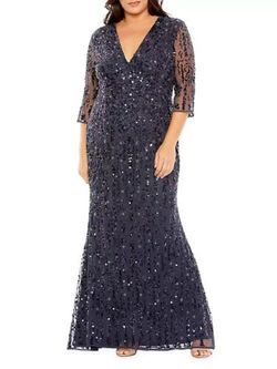 Mac Duggal Blue Size 18 Sequined V Neck A-line Dress on Queenly