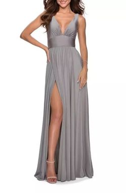 La Femme Silver Size 4 A-line Party Side slit Dress on Queenly