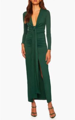 Style 1-459392620-3236 Susana Monaco Green Size 4 Spandex Sleeves Plunge Cocktail Dress on Queenly