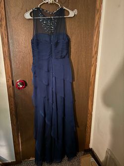 Adrianna Papell Blue Size 6 Prom 50 Off High Neck Military Floor Length A-line Dress on Queenly