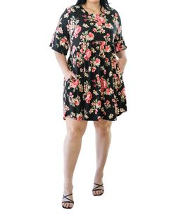 Style 1-2720333934-74 Haptics Black Size 4 Pockets Spandex Floral Cocktail Dress on Queenly