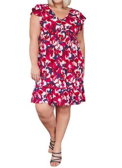 Style 1-4188296589-74 Haptics Red Size 4 Spandex Sleeves Floral Navy Cocktail Dress on Queenly