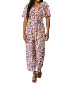 Style 1-1138692694-74 Hayden LA Purple Size 4 Pockets Floral Belt Jumpsuit Dress on Queenly