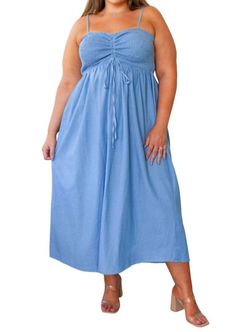 Style 1-2426608995-1464 ANDREE BY UNIT Blue Size 28 Polyester Tall Height Plus Size A-line Straight Dress on Queenly