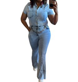 Style 1-916963247-149 Blue B Light Blue Size 12 Jersey Plus Size Jumpsuit Dress on Queenly