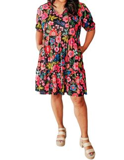 Style 1-3671189872-74 Haptics Black Size 4 Spandex Sleeves Pockets Floral Cocktail Dress on Queenly