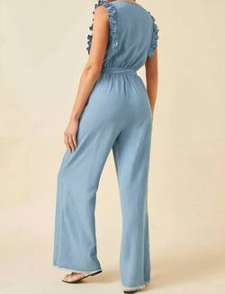 Style 1-175792909-1464 Hayden LA Blue Size 28 Tall Height Ruffles Belt Floor Length Pockets Jumpsuit Dress on Queenly