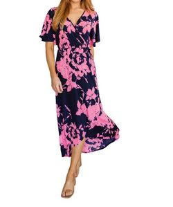 Style 1-398056198-611 HEIMISH USA Blue Size 16 Floral Bell Sleeves Straight Dress on Queenly