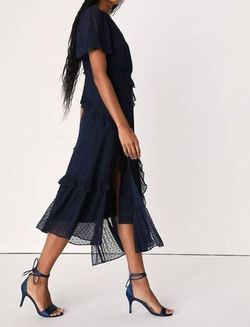 Style 1-2377287927-74 Lulus Blue Size 4 Ruffles 1-2377287927-74 Polyester Cocktail Dress on Queenly