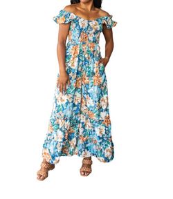 Style 1-3422744198-611 Hailey & Co Blue Size 16 Hailey And Co Floor Length Pockets Floral Jumpsuit Dress on Queenly