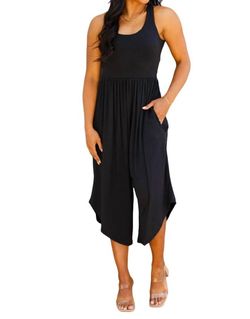 Style 1-2836559304-149 ELDRIDGE Black Size 12 Fitted Polyester Spandex Floor Length Pockets Jumpsuit Dress on Queenly