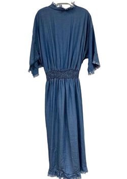 Style 1-1908880854-74 Venti6 Blue Size 4 Sleeves Military Floor Length High Low Straight Dress on Queenly