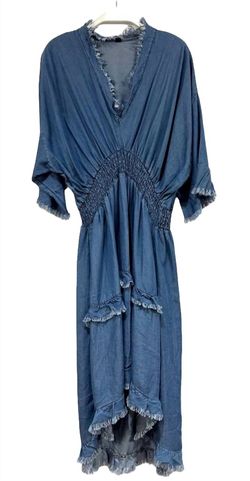 Style 1-1908880854-74 Venti6 Blue Size 4 Sleeves Military Floor Length High Low Straight Dress on Queenly