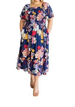 Style 1-3708313548-611 Polagram Blue Size 16 Floral Straight Dress on Queenly