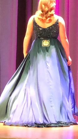 Johnathan Kayne Blue Size 8 Plunge Prom Pageant Mermaid Dress on Queenly