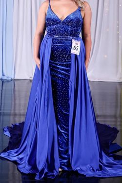 Johnathan Kayne Blue Size 8 Plunge Prom Pageant Mermaid Dress on Queenly