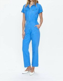 Style 1-2351649419-892 PISTOLA Blue Size 8 Straight Free Shipping Pockets High Neck Jumpsuit Dress on Queenly