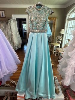 Mac Duggal Blue Size 2 50 Off High Neck Floor Length Ball gown on Queenly