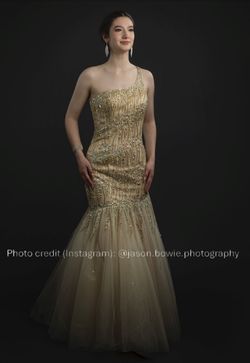 Style 14744 Panoply Gold Size 4 Tall Height Floor Length Mermaid Dress on Queenly