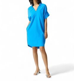 Style 1-2778190681-98 Joseph Ribkoff Blue Size 10 Mini High Neck Pockets Polyester Cocktail Dress on Queenly