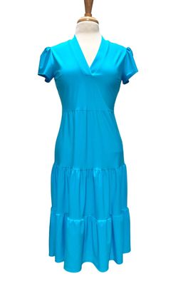 Style 1-2046116845-149 JUDE CONNALLY Blue Size 12 Mini Flare V Neck Cocktail Dress on Queenly