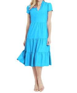 Style 1-2046116845-149 JUDE CONNALLY Blue Size 12 Mini Flare V Neck Cocktail Dress on Queenly