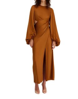 Style 1-1924992694-1498 SIGNIFICANT OTHER Brown Size 4 Cut Out Sleeves High Neck A-line Cocktail Dress on Queenly