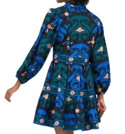 Style 1-2738726243-14 Oliphant Blue Size 0 High Neck Print Cocktail Dress on Queenly