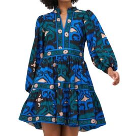 Style 1-2738726243-14 Oliphant Blue Size 0 High Neck Print Cocktail Dress on Queenly