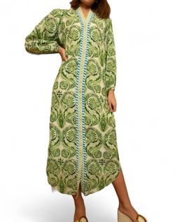 Style 1-4022467398-149 Anna Cate Green Size 12 Tall Height Belt Print Sleeves Straight Dress on Queenly