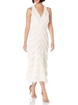 Style 1-2471549106-1498 Rebecca Taylor White Size 4 Free Shipping Fringe V Neck Straight Dress on Queenly