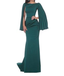 Style 1-3799025870-425 JOVANI Green Size 8 Jersey Sleeves Cape Straight Dress on Queenly