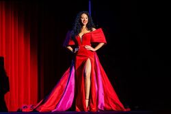 Jovani Red Size 4 Black Tie Velvet Jewelled Train Dress on Queenly