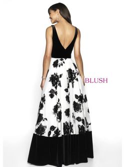 Style 5725 Pink by Blush Prom Black Size 6 Floral Velvet Halter Swoop Ball gown on Queenly