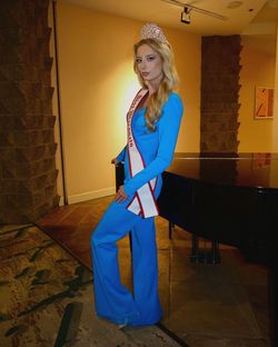 Style Custom Ashley Lauren Blue Size 2 Blazer Interview Pageant Long Sleeve Jumpsuit Dress on Queenly